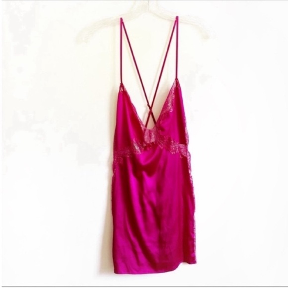 Victoria's Secret chemise nightie pink lace v neck satin low back